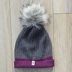 Smartwool Faux Fur Pom Merino Wool Hat Purple Grey